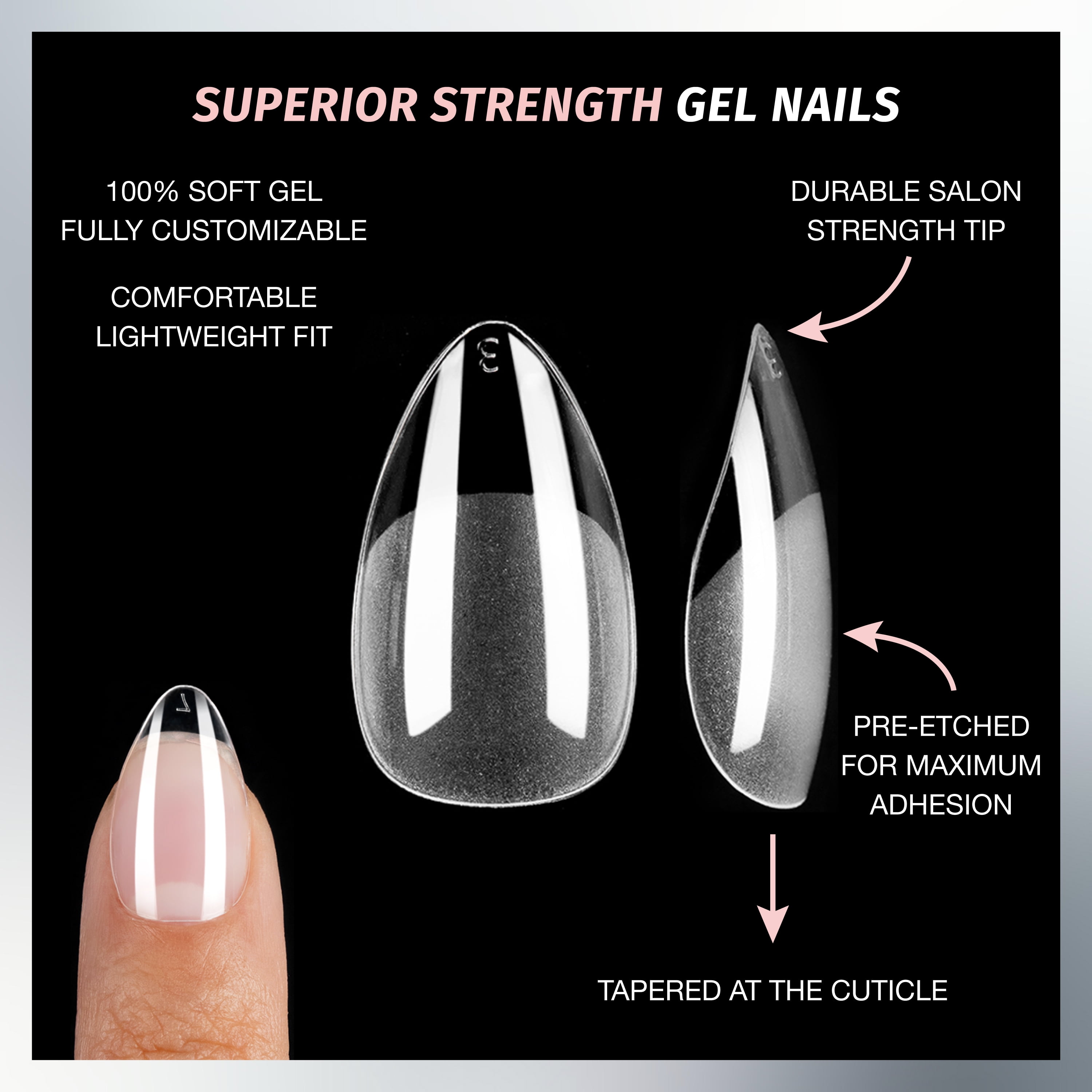 Salon Perfect Artificial Fake Press On Nails, 305 Gel X-Tension, Clear, Stilletto, File and Glue Inlcuded, 120 Nails