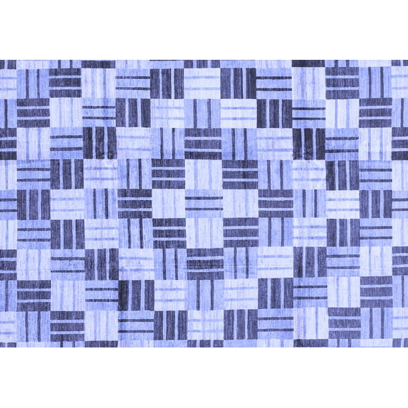 Ahgly Company Machine Washable Indoor Rectangle Checkered Blue Modern Area Rugs, 7' x 9'