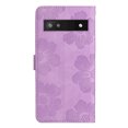 thumbnail image 2 of SaniMore Case for Google Pixel 7A 6.1" 2023, [Card Slots + Cash Pocket + Removeable Wrist Strap] PU Leather Embossed Flower Flip Kickstand 360° All-around Protective Wallet Shell, Purple, 2 of 11