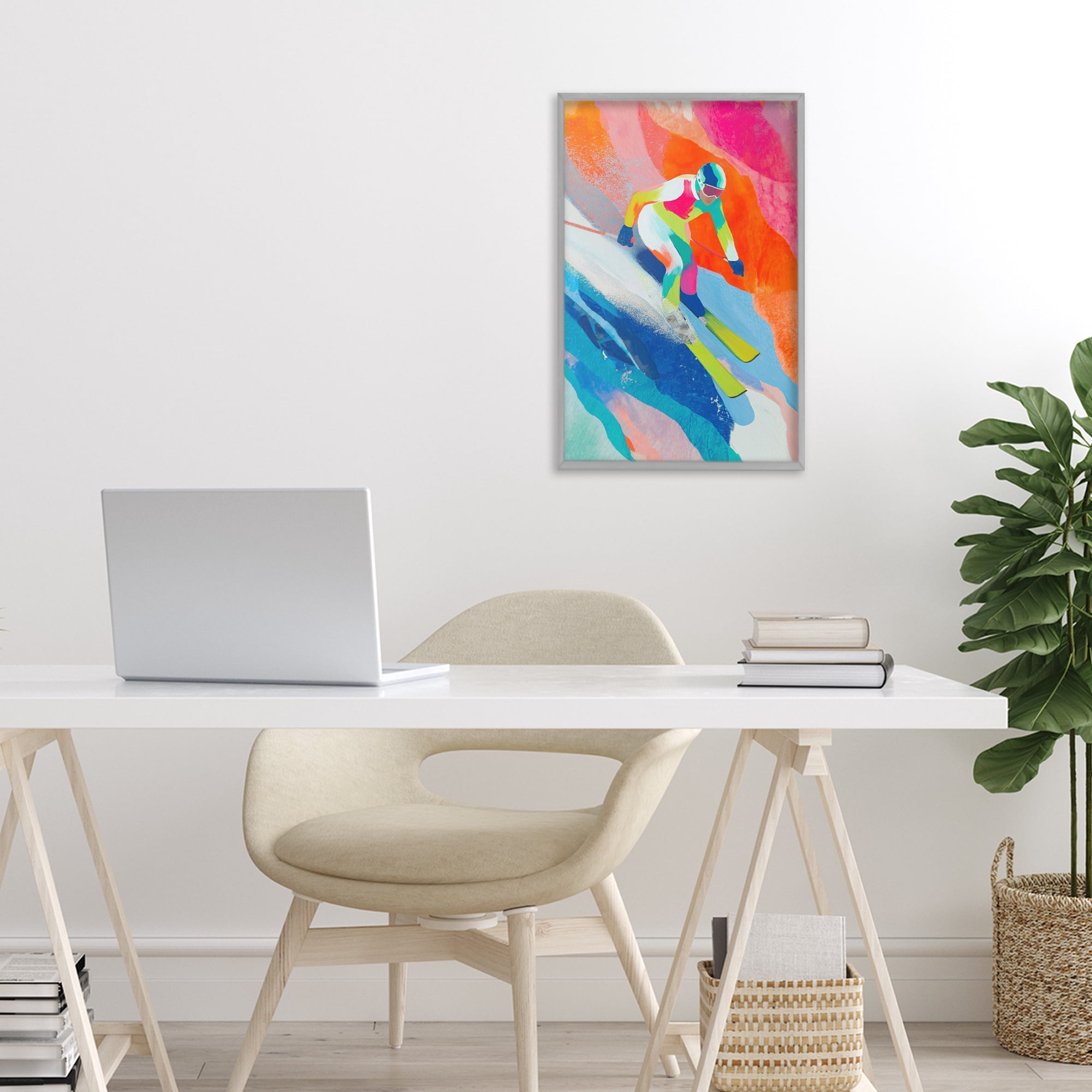 Stupell Industries Skiing Down Neon Slopes Gray Framed Giclee Art, design by Chromatic Storm Studio