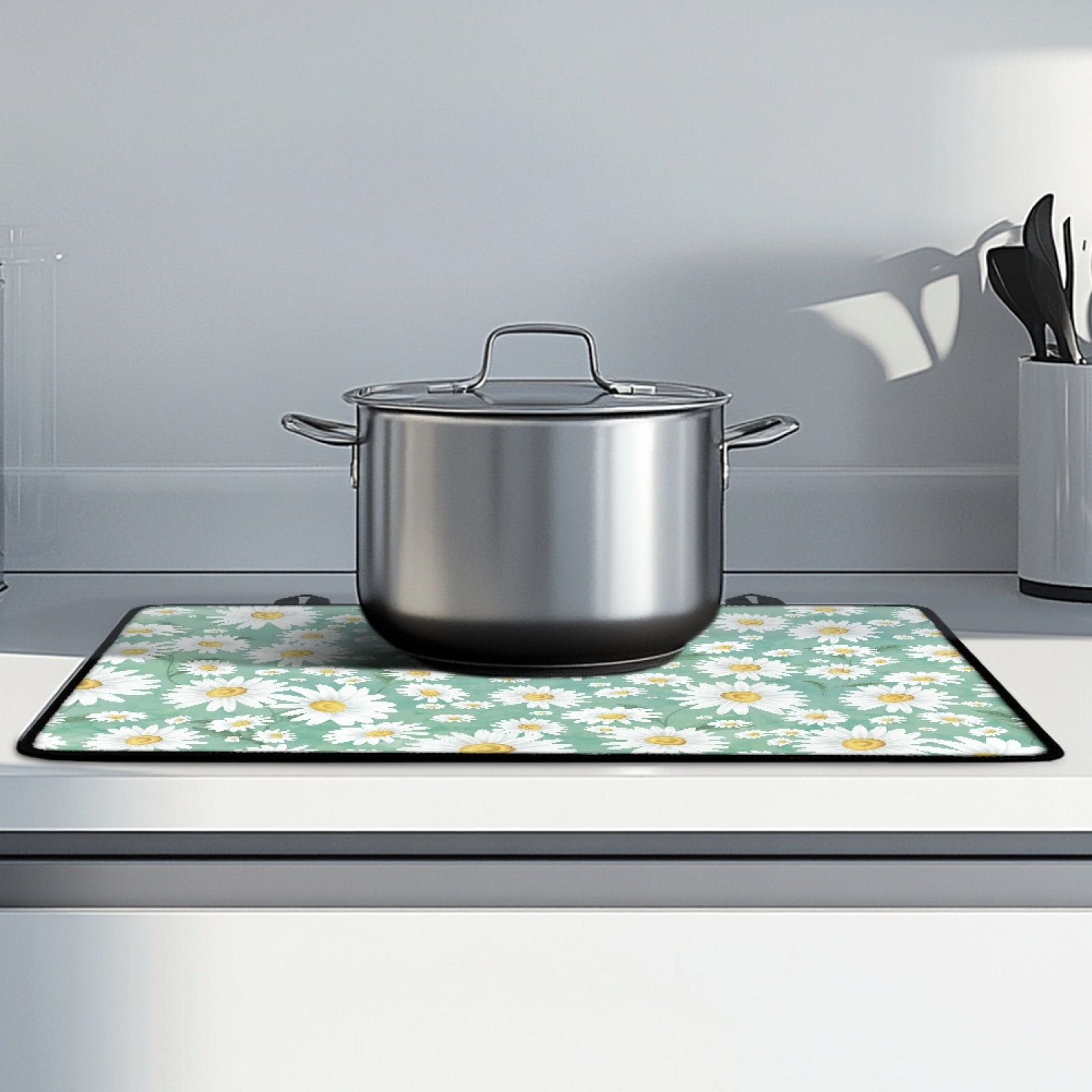 Renewold Stove Top Cover for Glass Stove Top, Ceramic Glass Stove Cover Mat Oil Resistant Prevent Scratching Oven Mat Protector Expands Usable Space, Daisy Green