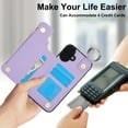 thumbnail image 5 of for iPhone 16 Plus Wallet Case with Card Holders for Women Girls, Zipper Protective PU Leather Case with Finger Ring RFID Protective Kickstand for iPhone 16 Plus, Violet, 5 of 8