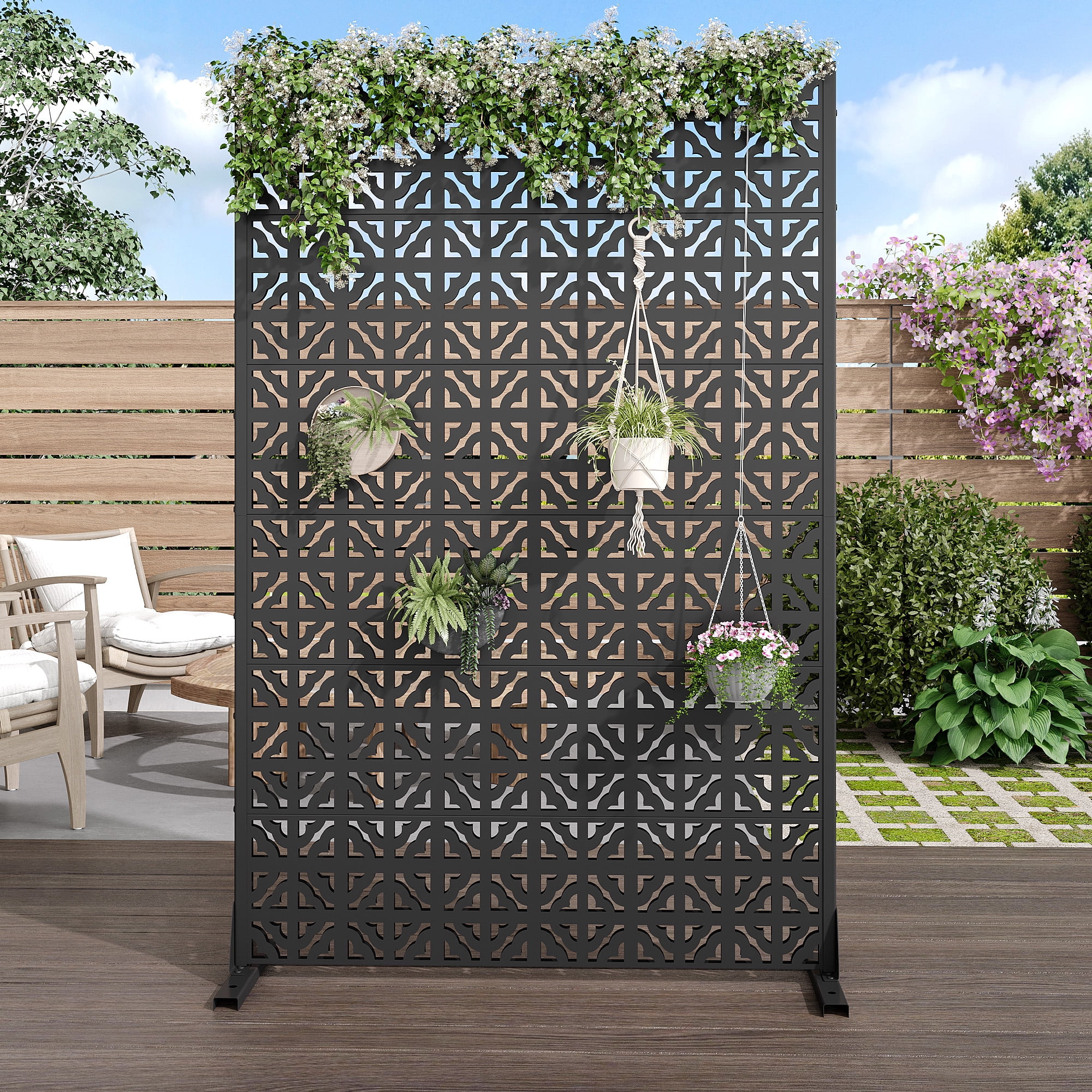 MAYEERTY 72x47 Black Outdoor Natural Privacy Panel Screen, 6 Piece Set Natural Folding Divider for Backyard and Garden
