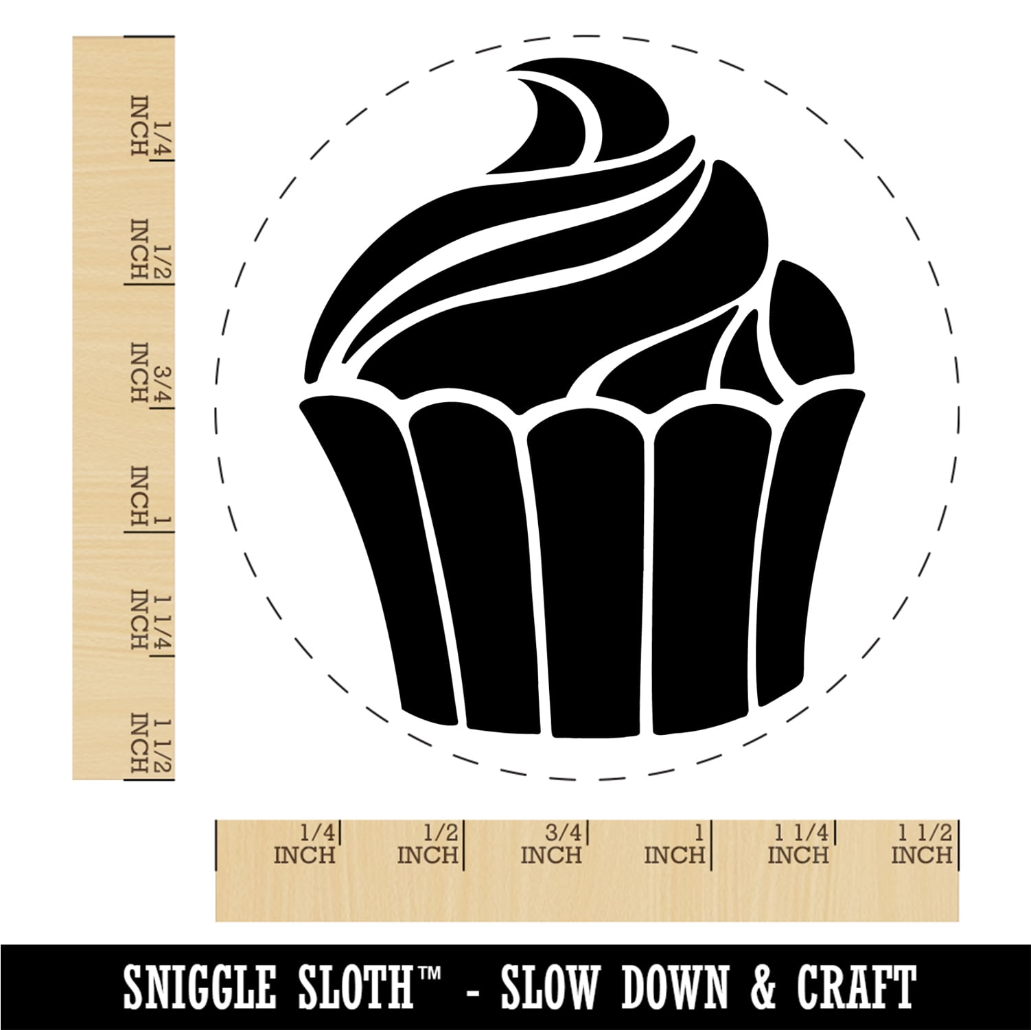 Yummy Sweet Cupcake Birthday Anniversary Celebration Self-Inking Rubber Stamp Ink Stamper - Black Ink - Large 1-1/2 Inch
