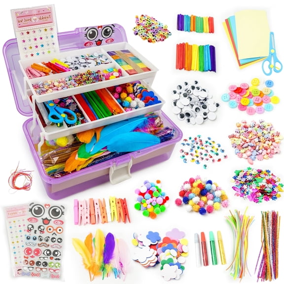 YCFUN 1100 Pcs Arts and Crafts Supplies Kit for Kids, DIY Craft Materials Set with 3-Layer Portable Box, School Art Craft Kit for Ages 4-6, 6-8, 8-12