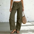 thumbnail image 5 of hlysgo Wide Leg Linen Pants for Women High Waisted Palazzo Pants Boho Summer Casual Loose Flowy Pant Trousers with Pockets Army Green,S, 5 of 5