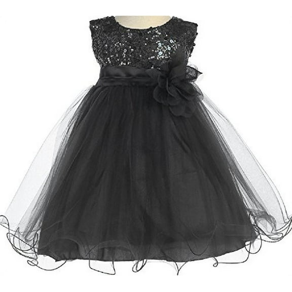 Little Baby Girl Dress Stunning Sequin Tulle Infant Toddler Flower Girl Dress Black Black Flower L (K31D5)