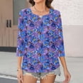 thumbnail image 6 of Women's Casual Shirts 3/4 Sleeve V-Neck Blouses Tops Fashion Floral Print T-Shirt Dressy Tunic Top Loose Pullover Womens Shirts, 6 of 6