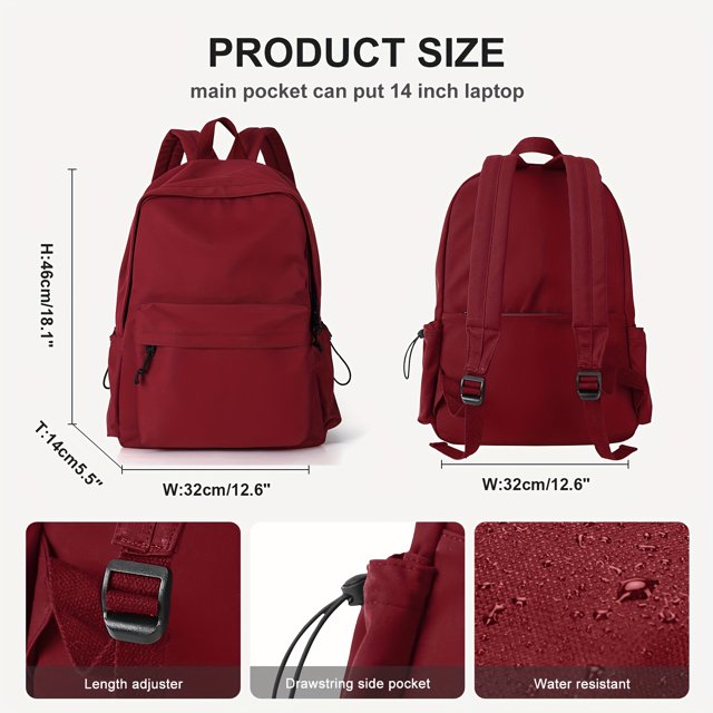 Mochila preppy minimalista de color sólido, mochila escolar con cremallera que combina con todo, mochila de almacenamiento de viaje para mujer
