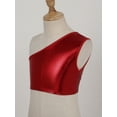 thumbnail image 6 of renvena Kids Girls Metallic Single Shoulder Crop Top Athletic Sports Training Dancewear Size 4-14 Red 12-14, 6 of 7