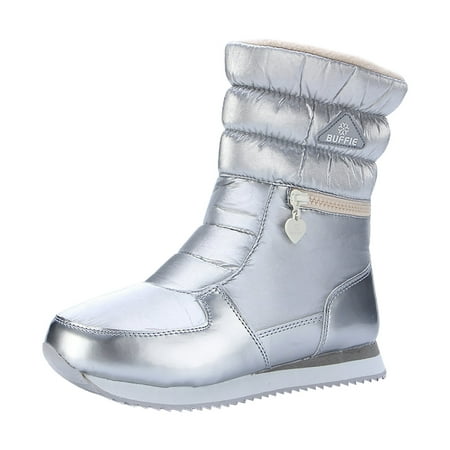 Yindaity Vintage Leather Boots Flat Waterproof Fall Winter Round Toe Ankle Boots Shoes Cowboy Boots for Women(Silver 9)