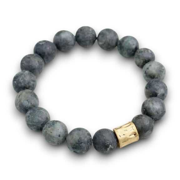 Grey Larvikite Genuine Semi Precious Beaded Stretch Bracelet 12mm Natural Gemstone Jewelry