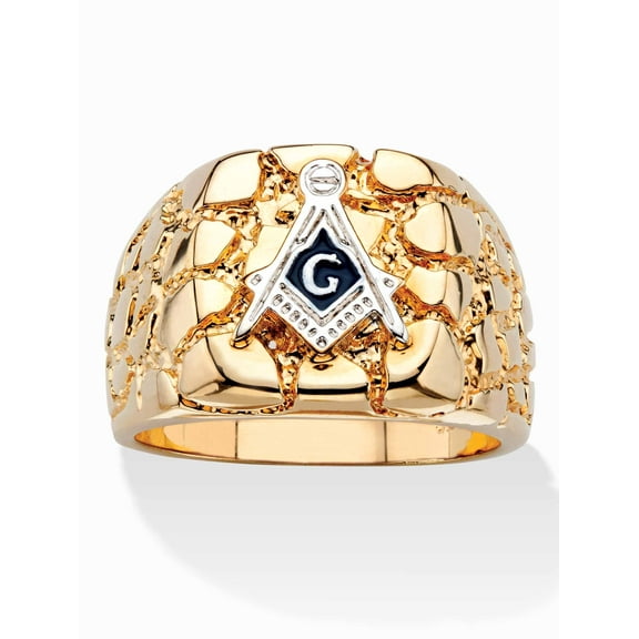 PalmBeach Jewelry Men's Nugget-Style Yellow Gold-Plated Masonic Insignia Ring