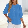 thumbnail image 6 of cocolona Summer Puff Sleeve Tops for Women Crew Neck Button Pleated Shirts Dressy Casual Loose Blouses, 6 of 6