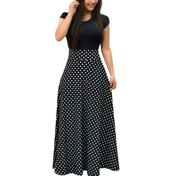 Gibobby Vestido Mujer Casual de Playa Verano Empalme cóctel color vestido damas punto manga corta mujer fiesta vestido de mujer(Negro,XL)