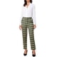 thumbnail image 2 of Pantalones de tartán de mujer Inspire Chic, elásticos, de cintura alta, rectos y largos, color verde militar, 2 of 6
