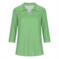 thumbnail image 4 of MIUOWANP Women's 3/4 Sleeve Tops Classic Solid Color Easy to Mix and Match Lapel V-Neck Business Casual Blouse Size S(4)Green, 4 of 4