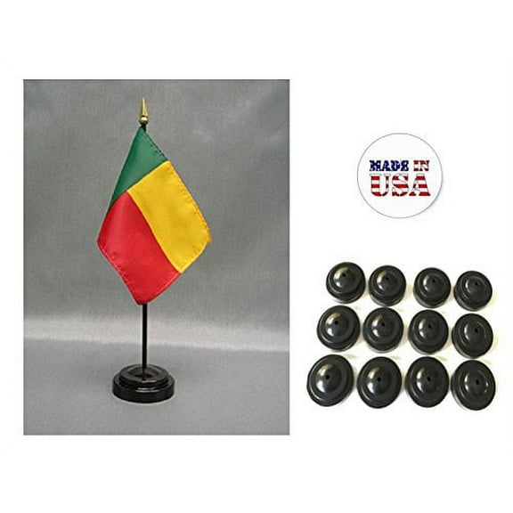 Box of 12 Benin 4"x6" Miniature Desk & Table Flags Includes 12 Flag Stands & 12 Beninese Small Mini Stick Flags