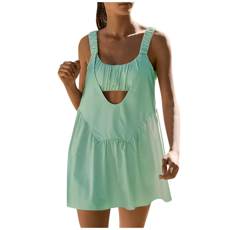 EHTMSAK Women Two Piece Tennis Dress Built-in Bra and Shorts Sleeveless Cut  Out Workout Outfits Athletic Summer Dresses Mint Green L