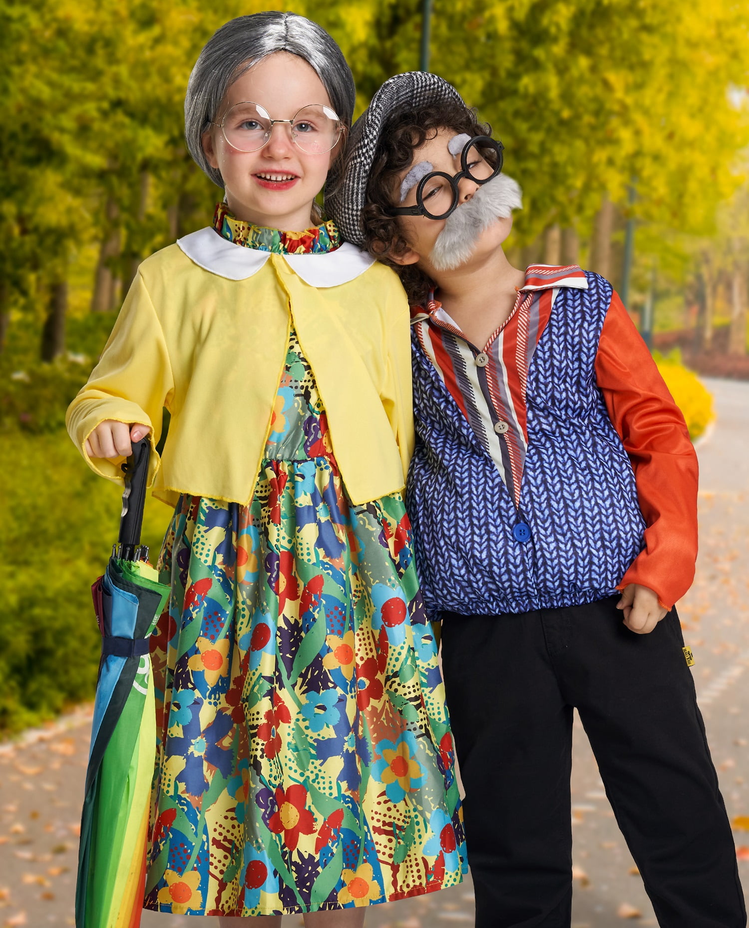 IKALI Old Lady Costume for Kids, Girls 100th Day of School Costume, 90s  Floral Dress Granny Outfit 7-8Y