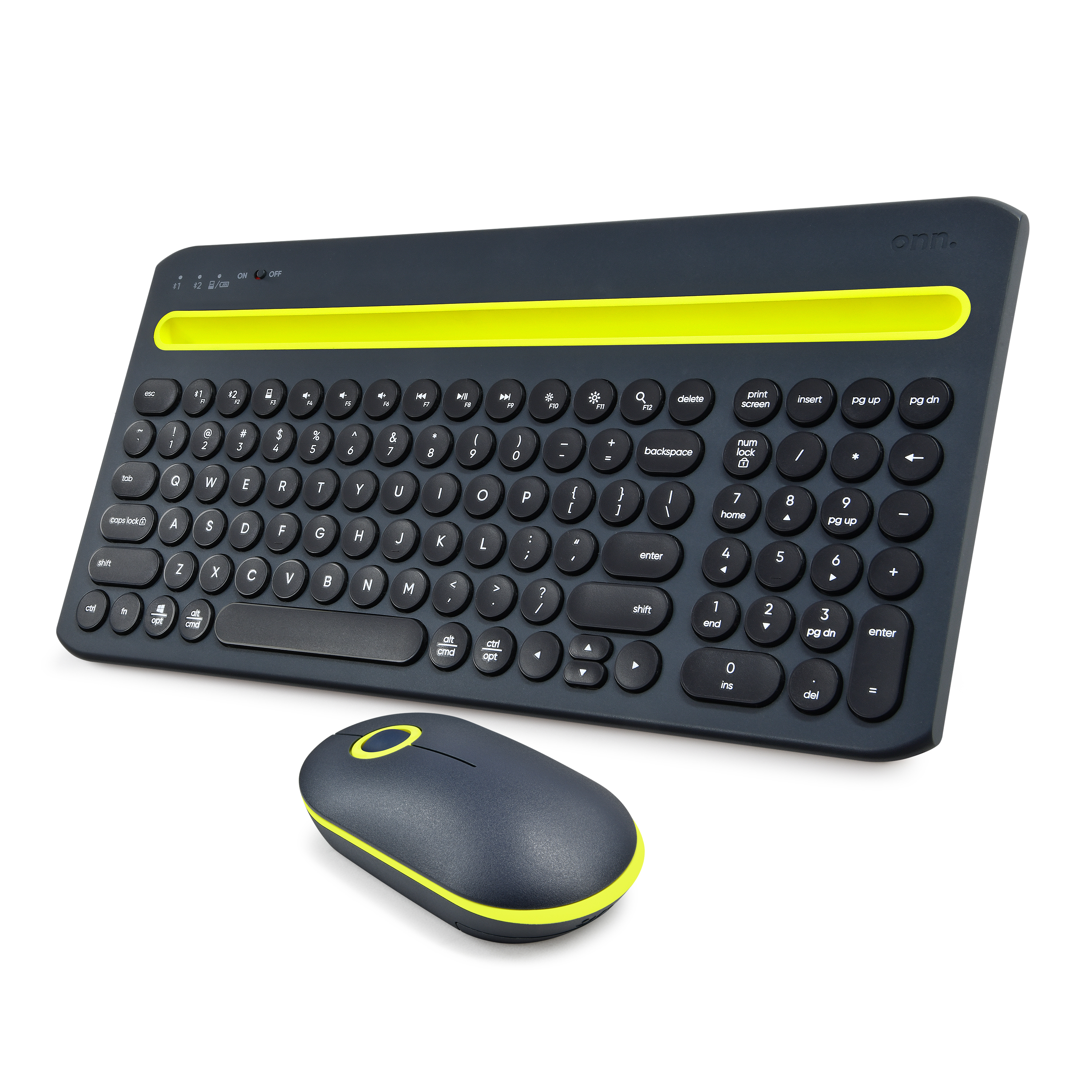 onn. Multi-Device Wireless Full-Size Keyboard and 3-Button Mouse Set, Gray & Yellow - image 3 of 18