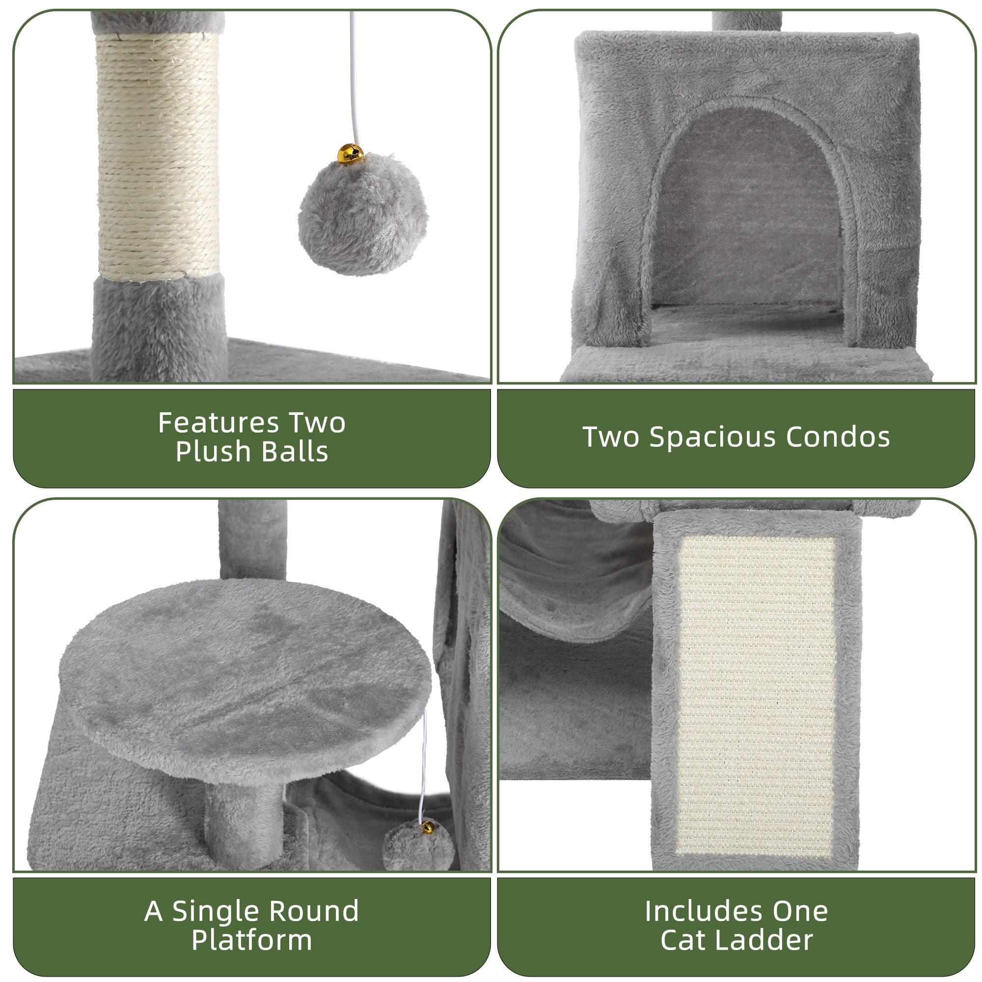 Uforic 54in Cat Tree Tower with Sisal Scratch Posts, Condo, Hammock in Light Gray