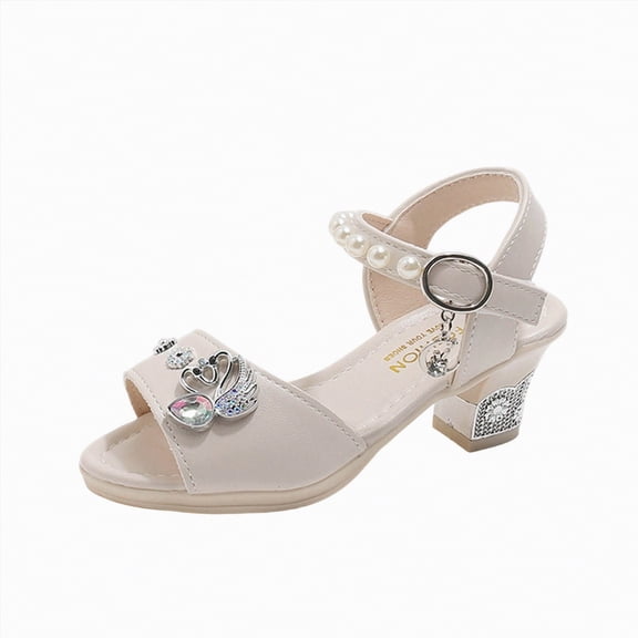 Linfrsh Toddler High Heels Girls Classic Slip on Mary Jane Ballet Flats Glitter Wedding Party Bridesmaids Flower Girl Princess Dress Shoes for Kid Toddler(Beige,Size12.5)