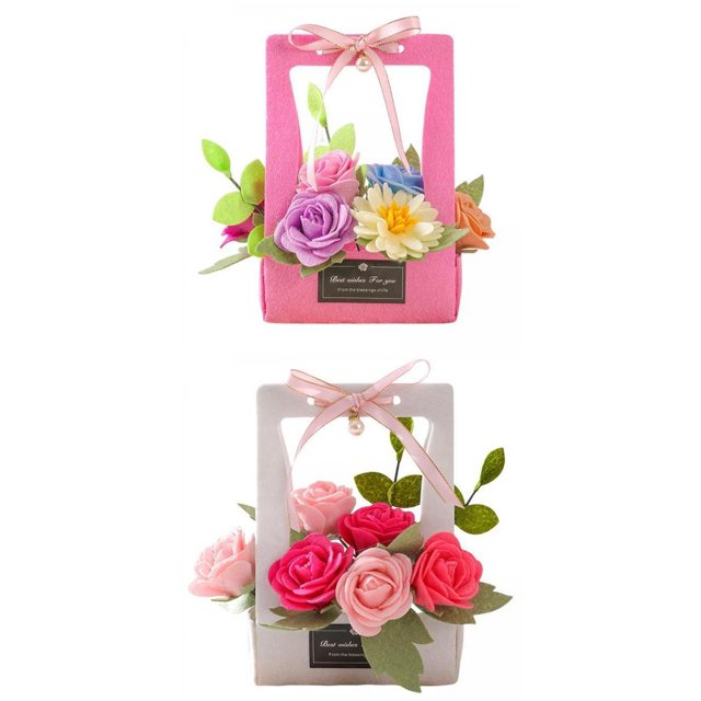 Juego de 2 Cestas de Flores de Fieltro para Bricolaje, Kit de Artesanía Floral para Fiesta en Casa rosa de colores rosa rosa Macarena Cesta de flores artesanal