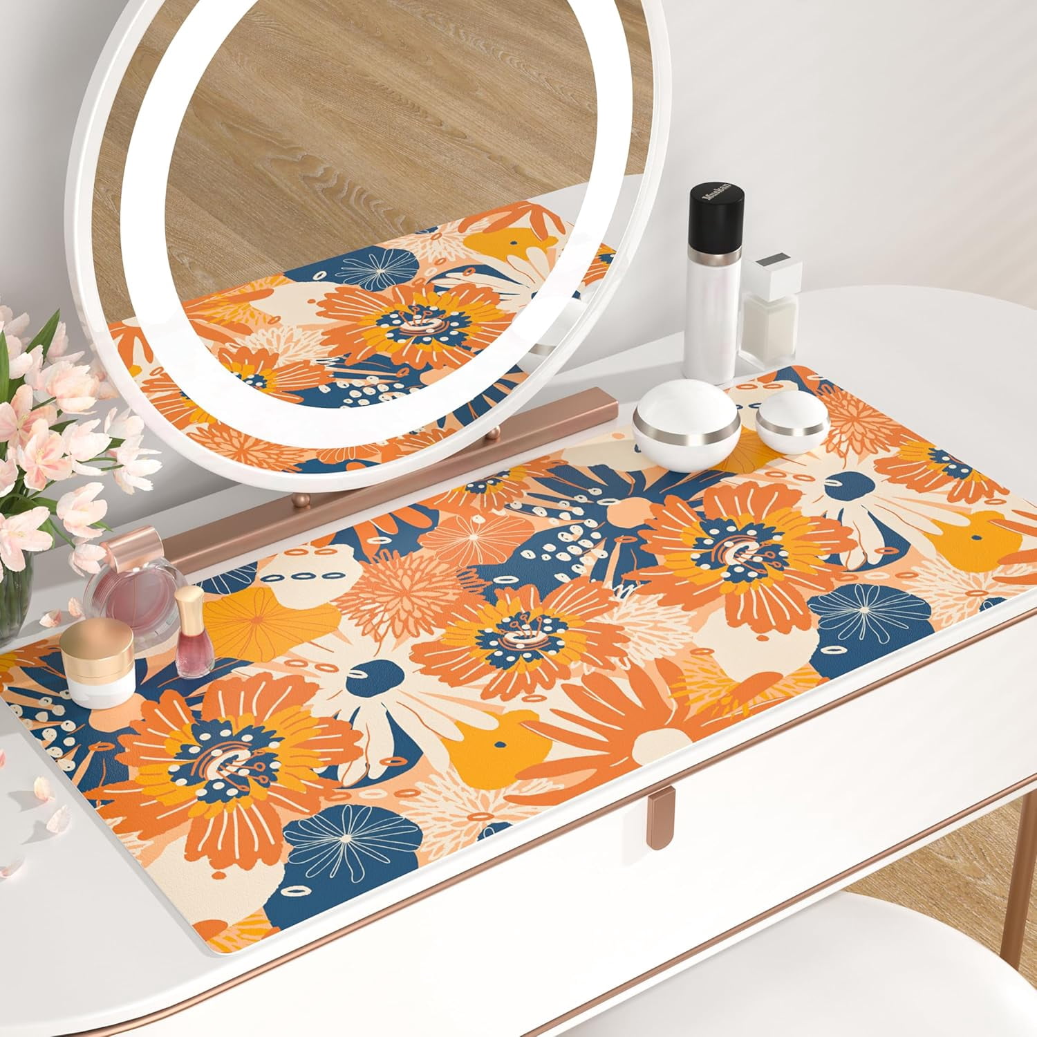 Large Mouse Pad for Desk, Cute Desk Mat for Desktop, Women Girls Office Décor Desk Accessories, PU Leather Waterproof Big Gaming Mousepad, Autumn Flowers Desk Pad Computer Mat, 31.5" x 15.7"