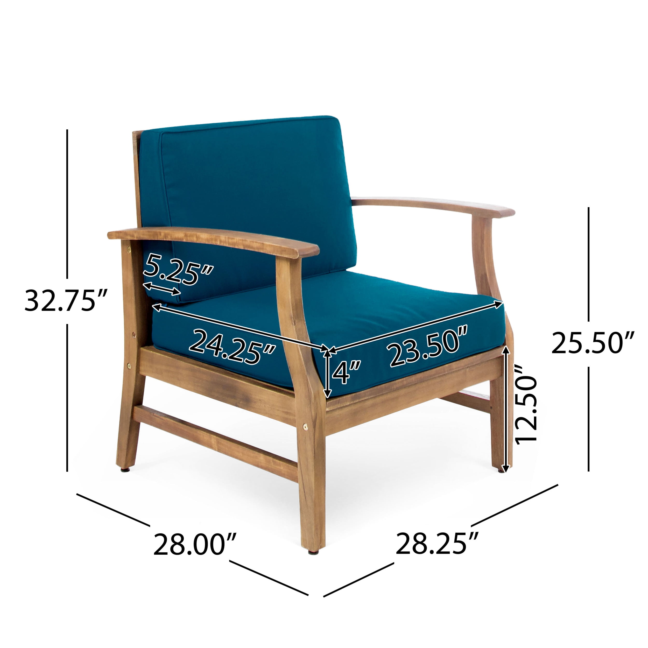 Giancarlo Acacia Wood Outdoor Club Chair, Teak, Blue