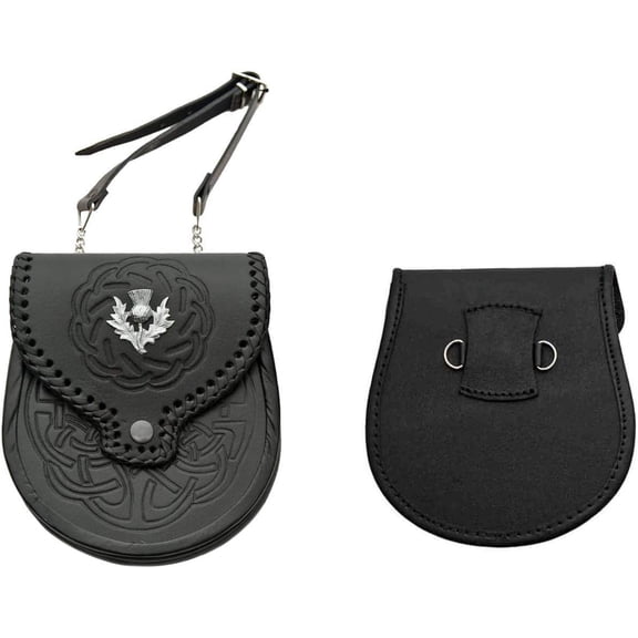 SZCO Supplies Double Embossed Leather Sporran with Chain – Random Color