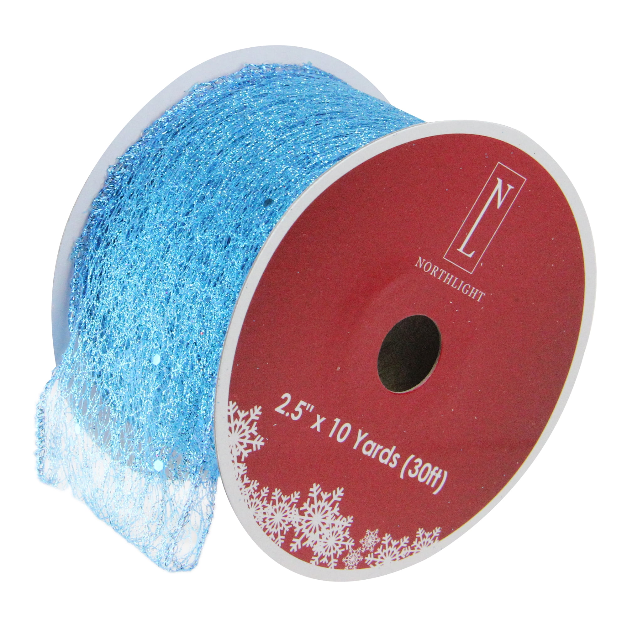Northlight Club Pack of 12 Glittering Blue Wired Christmas Craft Ribbon Spools - 2.5" x 120 Yards