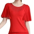 thumbnail image 3 of Blusa de baile con mangas acampanadas para mujer, de manga corta, para tango latino, cha cha cha L, 3 of 6