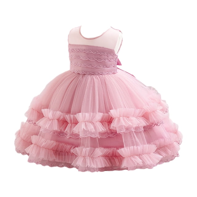 Yuyuzo Robe Florale pour Bébé Fille Nœud Princesse Robe de Mariage Superposée Tulle Robe de Fête d'Anniversaire