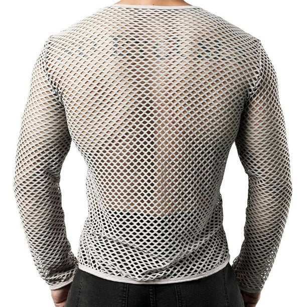 Men Sexy Fishnet Shirts Mesh Hollow Out Long Sleeve Crewneck Muscle T-Shirt  Casual Solid Color Pullover Basic Breathable Undershirt Tops - Walmart  Business Supplies