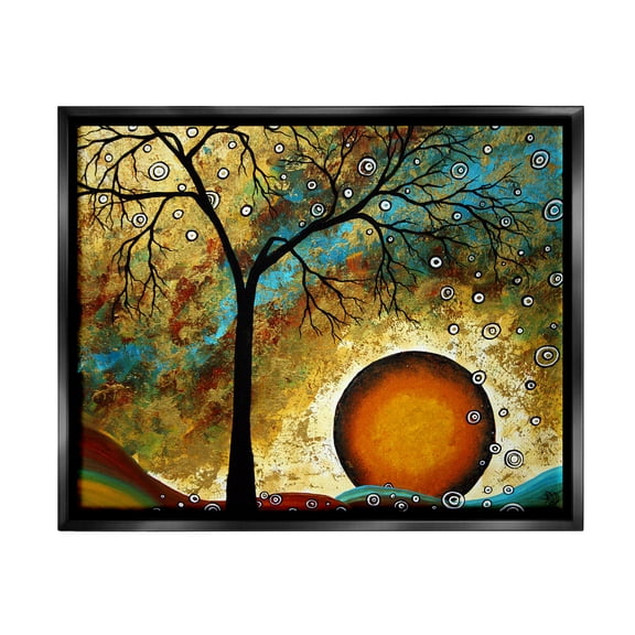 Stupell Industries Boho Tree Scenery Abstract Painting Black Floater Framed Art Print Wall Art, 31 x 25