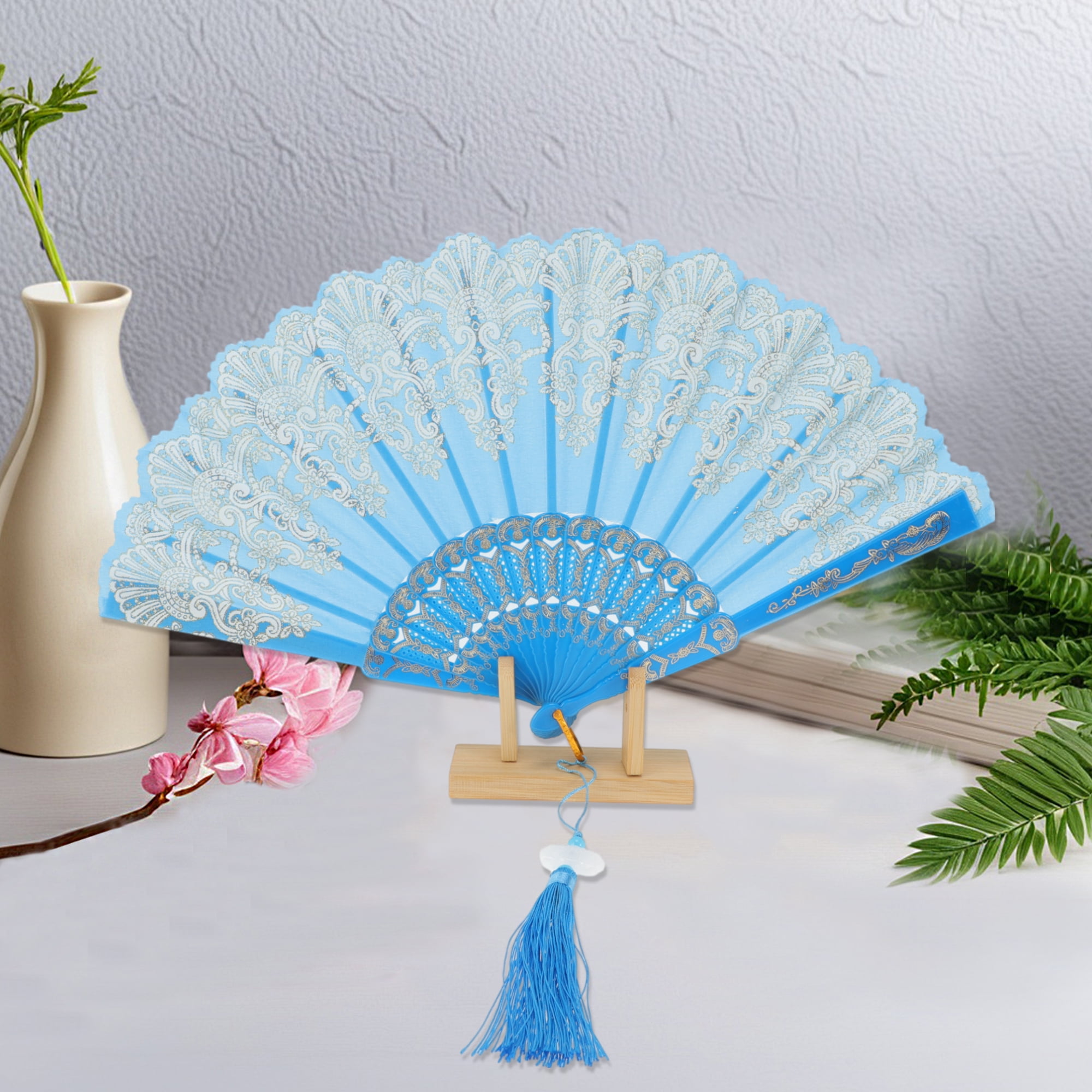 Unique Bargains Lucky Cloud Pattern Folding Fan 1 Pc for Events Decorations Sky Blue