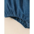thumbnail image 6 of Licupiee Newborn Baby Girl Denim Dress Romper, Short Sleeve Off Shoulder Pleated Summer Short Jumpsuit + Headband Set, 6 of 7