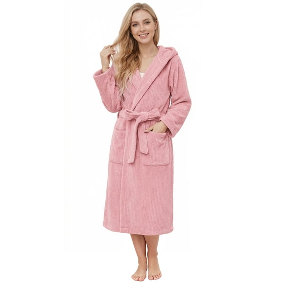 Neweven Hooded Bathrobes for Women, Soft Long Towel Robes for Women - Absorbent and Quick Dry (Light Pink,S/M)
