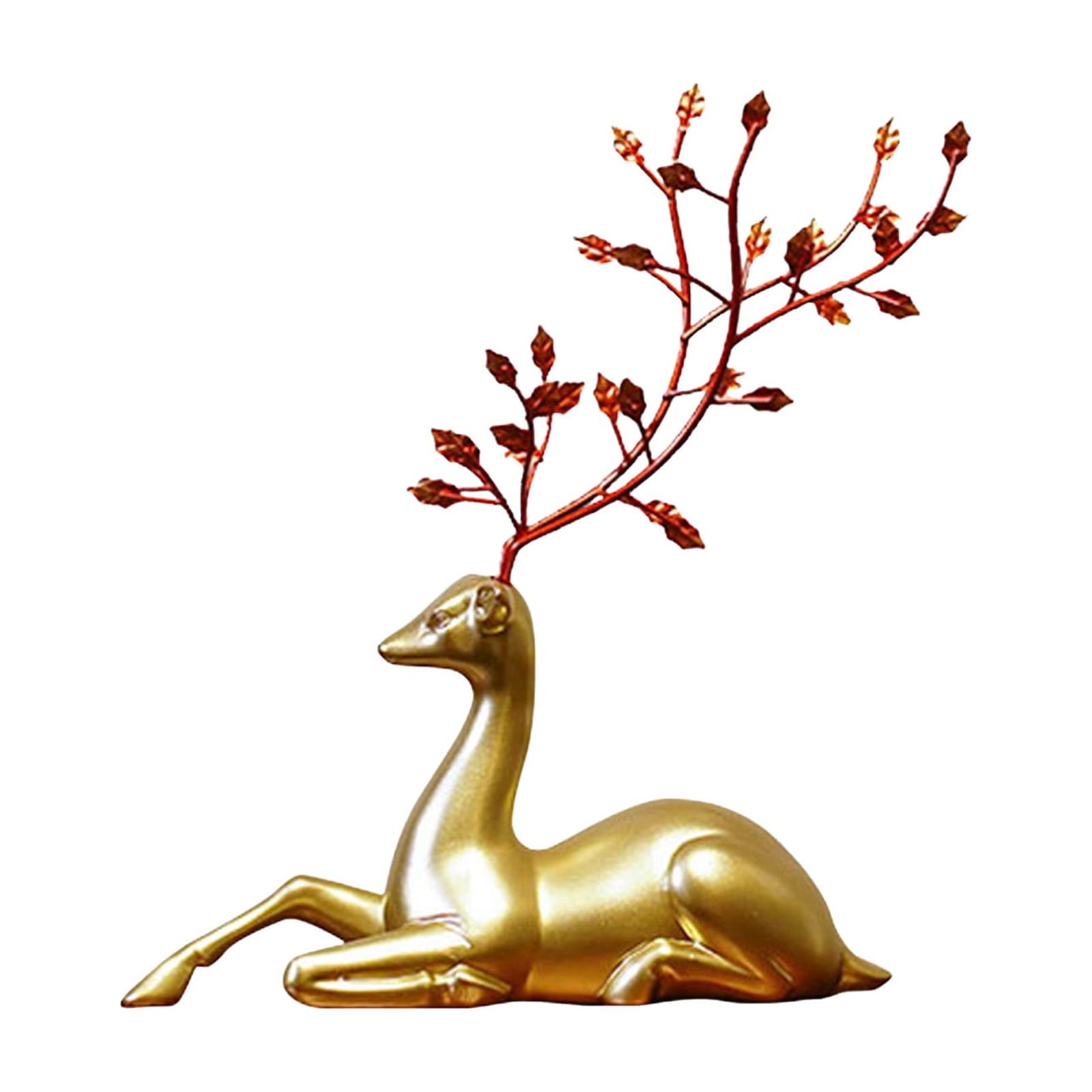 Lying Reindeer Figurine Animal Sculpture Deer Statue Ornament For Xmas Living Room Home Décor Desktop Metal Craft