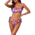 thumbnail image 1 of INSPIRAR CHIC Bikini de Escamas de Pescado para Mujeres, 2 Piezas con Tirantes Ajustables, Parte Superior y Parte Inferior Triangular, Traje de Baño en Azul Medio con Flores Rosadas, 1 of 5