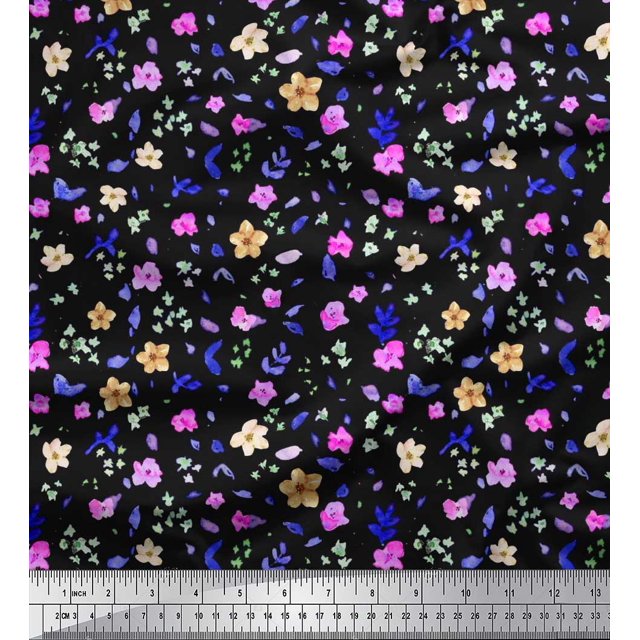 Soimoi Rayon Fabric Flower Watercolor Print Fabric by Yard 56 Inch Wide