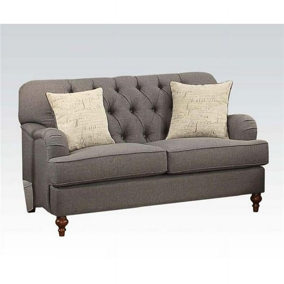 HomeRoots 515694 61 in. Linen Curved Love Seat & Toss Pillows, Dark Gray & Brown