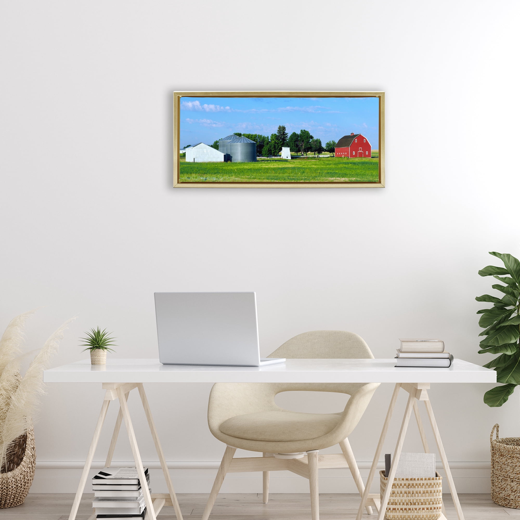 Stupell Industries Barn with Silo Gold Framed Floater Canvas Wall Art, design by Gail Peck