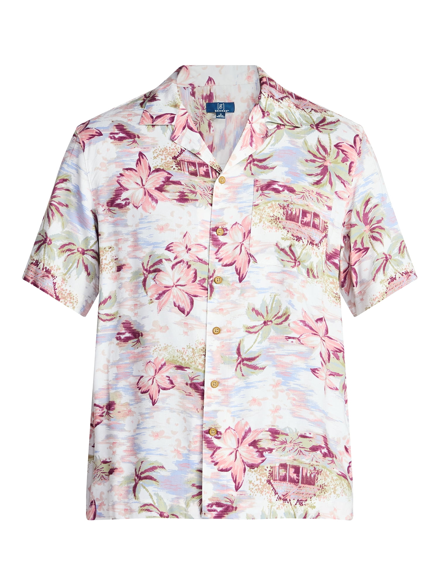 George Men's Relaxed Fit Printed Camp Shirt with Short Sleeves, Sizes S-3XLT