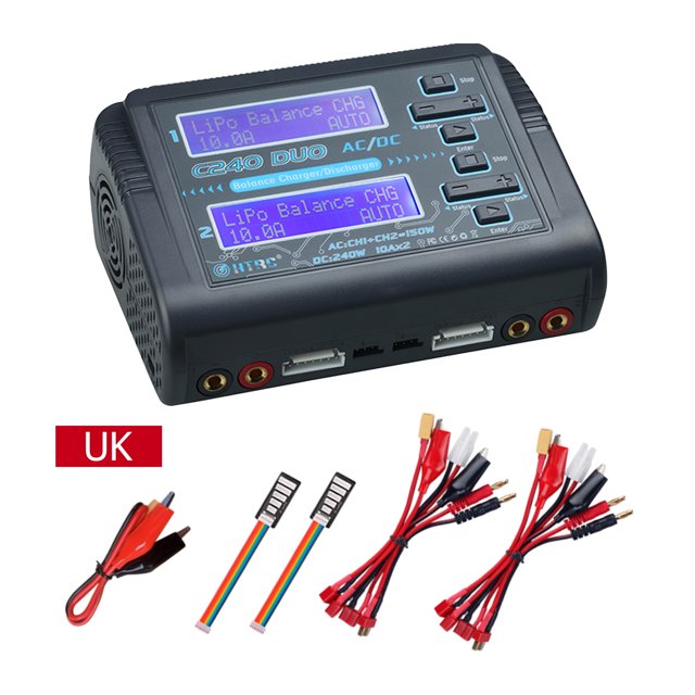 Conector Descargador de cargador de equilibrio de batería HTRC C240 DUO 10A para 1-6s LiPo/Li-ion/Life Sywqhk libre de BPA