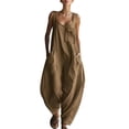 thumbnail image 2 of Women's Sleeveless Jumpsuit, Loose Fit Cotton Linen Overalls with Pockets, Casual Summer Streetwear Jumpsuit, One Piece Romper for Everyday Outfits​-Khaki, 2 of 5