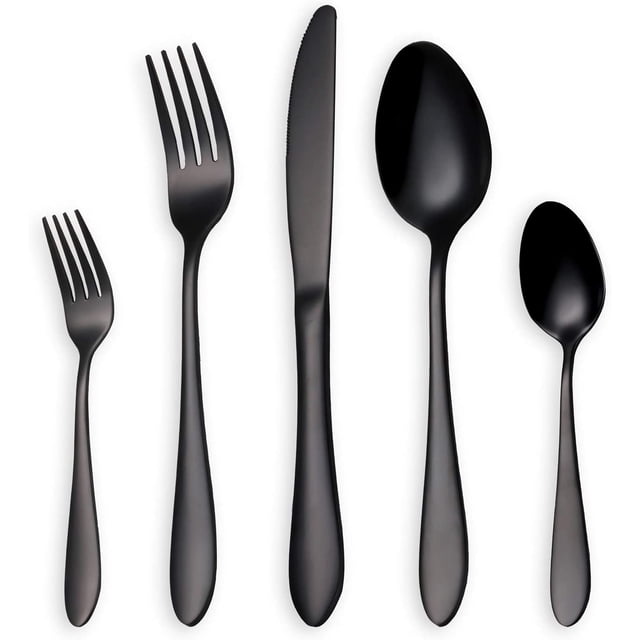 Ensemble de couverts / couverts noir brillant, ensemble de 5 cuillères à couteau en acier inoxydable pour 6 personnes (noir, 1 ensembles)