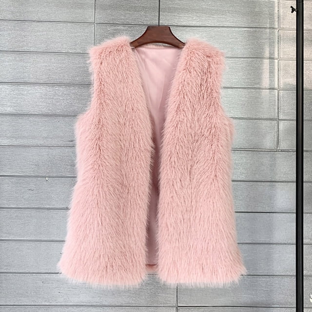 HongQid Womens Faux Fur Vest Coat Winter Shaggy Casual V-neck Jackets Warm Fuzzy Outerwear
