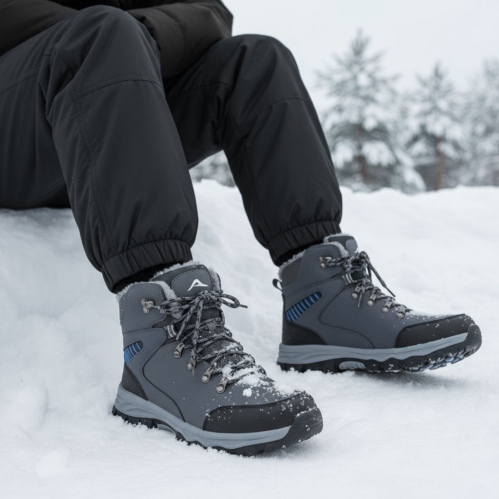 Ecetana Snow Boots for Men Winter Warm Ankle Boots Non-Slip Waterproof Outdoor Hiking Shoes